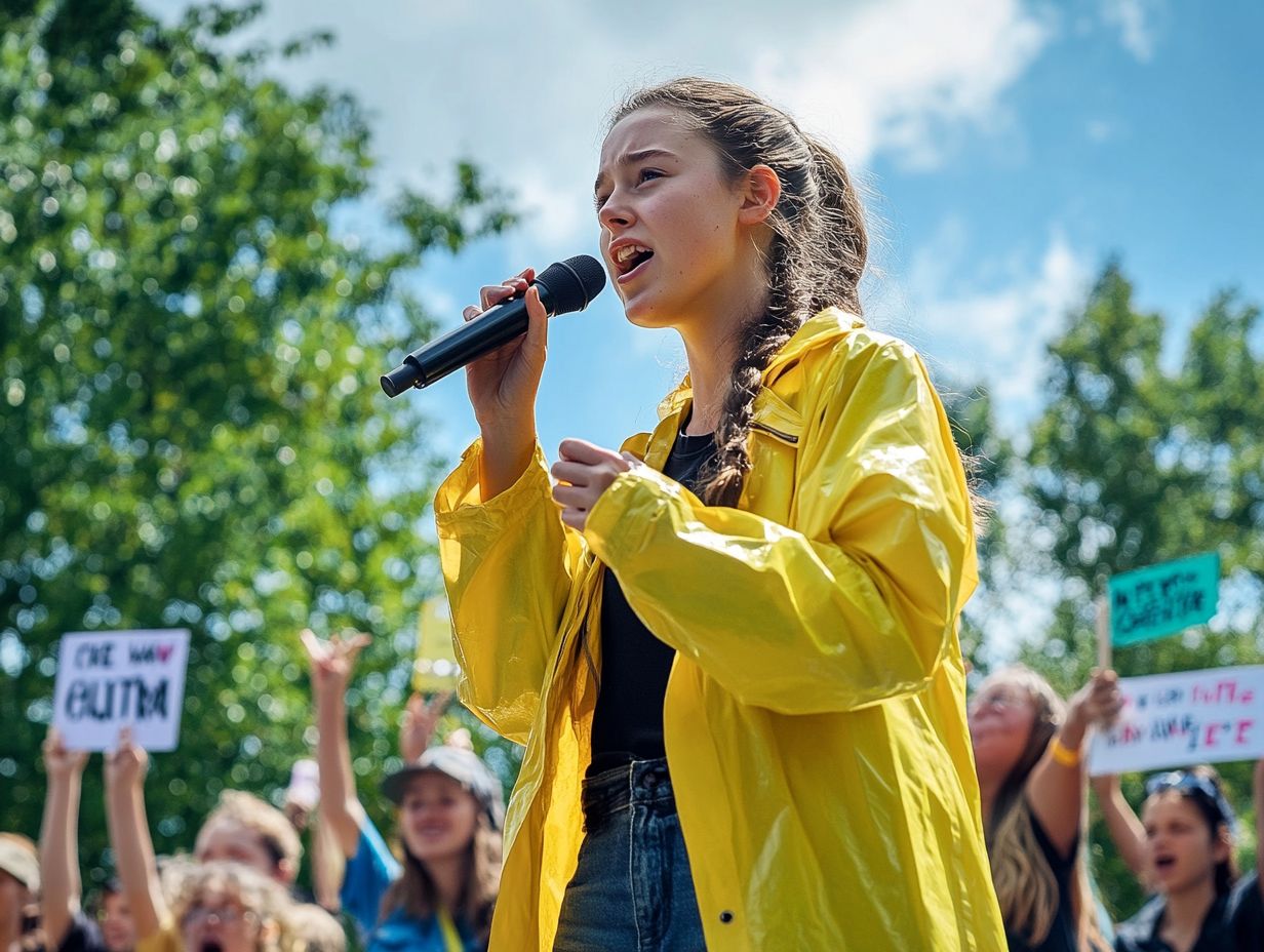 Greta Thunberg speaking at an event, inspiring action against climate change.