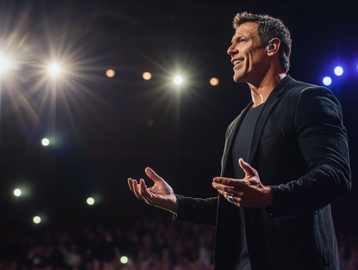 Tony Robbins speaking at a personal development seminar