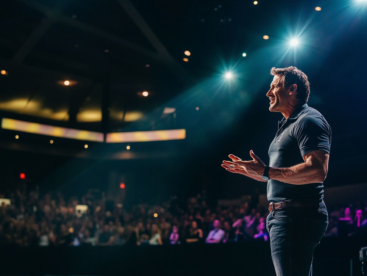 Tony Robbins speaking at a personal development seminar