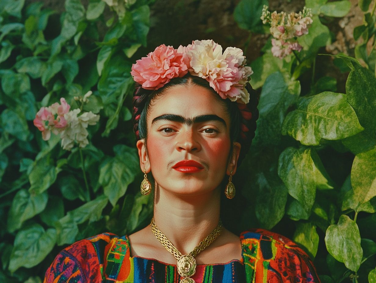 A portrait of Frida Kahlo, renowned Mexican painter known for her unique style and cultural depictions.